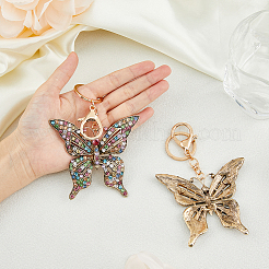 2 porte-clés pendentif papillon creux en alliage avec strass colorés&nbsp;KEYC-HY0001-14