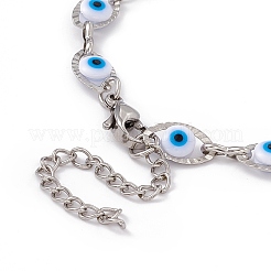Bracciale a catena con maglie in acciaio inossidabile 304 con occhio di cavallo e perline in resina con malocchio per le donne&nbsp;BJEW-F439-01P-01