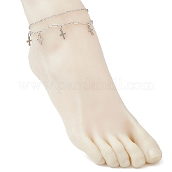 2 pièce 2 styles 304 chaîne de câble en acier inoxydable chaîne trombone breloque double couche bracelets de cheville pour femmes&nbsp;AJEW-AN00740-03