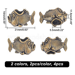 4 pz 2 perline di ottone a forma di pesce colorate&nbsp;KK-NB0002-96