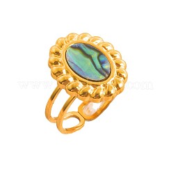 Bracelet manchette ouvert en acier inoxydable 304 avec anneaux en nacre naturelle pour femme&nbsp;WI5991-4