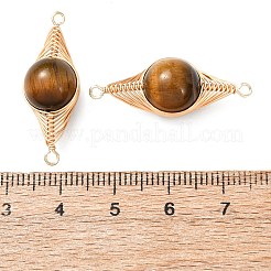 Breloques connecteurs ronds en œil de tigre naturel avec fil de cuivre tressé en chevrons&nbsp;KK-Z152-05G-02A
