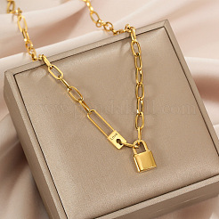 Colliers à chaîne avec pendentif en forme de cadenas d'amour en acier inoxydable pour femmes&nbsp;FS-WGF94E3-01