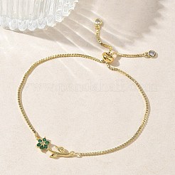 Braccialetti scorrevoli regolabili in ottone con micro pavé di zirconi cubici trasparenti e catena a maglie quadrate&nbsp;BJEW-C156-09G-01