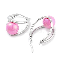 Orecchini a cerchio ovali con pallina in acciaio inossidabile 304 e plastica imitazione perla per donna&nbsp;EJEW-C096-13P-05