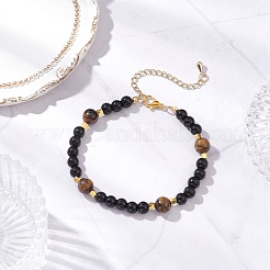 3 pulsera redonda de cuentas de ojo de tigre natural&nbsp;BJEW-JB12239