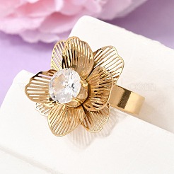 201 anelli a polsino regolabili da donna in acciaio inossidabile con pavé di zirconi cubici singoli.&nbsp;RJEW-K318-02K-G