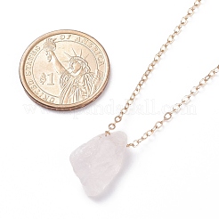 Collana pendente irregolare in quarzo rosa naturale grezzo con catena in ottone&nbsp;NJEW-JN03832-01