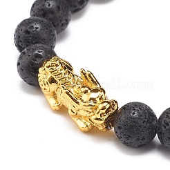 Bracelet extensible en pierre de lave naturelle et alliage pixiu&nbsp;BJEW-JB08575-02