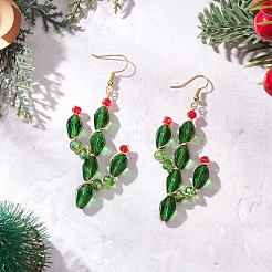 Orecchini pendenti in ottone e perline di vetro a forma di cactus&nbsp;EJEW-TA00753