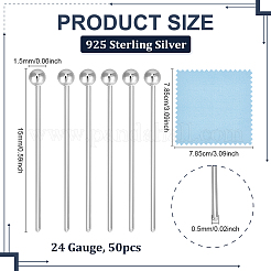 50 Stück 925 Kugelkopfstifte aus Sterlingsilber&nbsp;STER-BC0003-76A