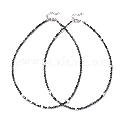 2 collar de cuentas de espinela negra natural facetada redonda y con forma de luna y estrella de latón de 2 estilos para mujer&nbsp;NJEW-JN05657