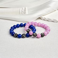 Mittelgroßes Orchideenarmband aus natürlicher gelber Jade mit runden Perlen&nbsp;BJEW-SW00077-04