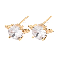 Fledermaus-Ohrstecker aus Messing mit Mikropflaster und klaren Zirkonia für Damen&nbsp;EJEW-G428-14G