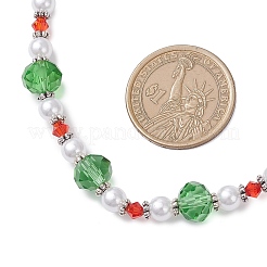Weihnachtsmotiv facettierte Rondell-Glas- und weiße runde ABS-Kunststoff-Imitationsperlen-Perlenketten für Frauen&nbsp;NJEW-JN05464-01