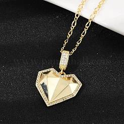Collane con ciondolo a cuore in ottone con micro pavé di zirconi chiari&nbsp;NJEW-Q040-01G