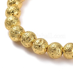 Bracciali elasticizzati con perle di roccia lavica naturale galvanica&nbsp;BJEW-G623-01G-6mm