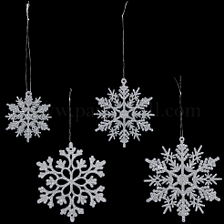36 décoration de Noël à suspendre en plastique avec flocon de neige pailleté&nbsp;HJEW-GF0001-64A