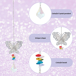 8 pièce 8 styles de décorations suspendues en laiton en forme de cœur creux/hibou/ange/papillon&nbsp;HJEW-AN0001-03