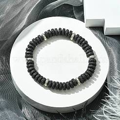 Braccialetti elasticizzati da donna con perline piatte rotonde di roccia lavica naturale tinta&nbsp;BJEW-JB09715-02