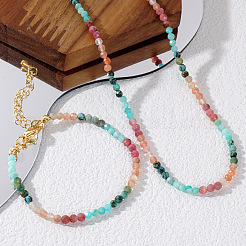 Armband- und Halsketten-Set mit natürlichen Edelsteinperlen für Damen&nbsp;DW2258