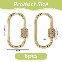 6 Stück Messing Micro Pave klare Zirkonia Schraubkarabiner Verschluss Charms&nbsp;ZIRC-DC0001-34