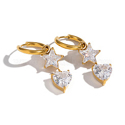 Boucles d'oreilles créoles en acier inoxydable 304 en forme d'étoile et de cœur&nbsp;XZ0097