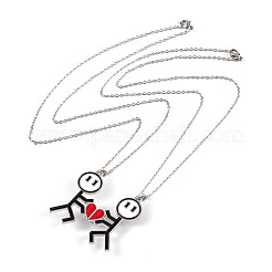 Saint valentin 2 pièces alliage émail coeur magnétique pendentif colliers&nbsp;NJEW-P305-01P
