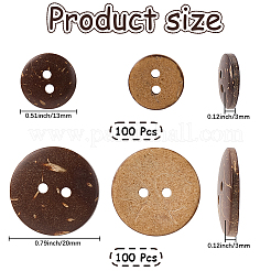 200 Stück 2 Stile natürliche Kokosnussknöpfe&nbsp;BUTT-GF0003-99
