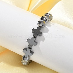 Pulseras elásticas de titanio natural con cuentas de hercios para mujeres y hombres&nbsp;BJEW-R015-01