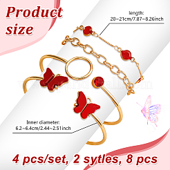 Hellgoldlegierung Schmetterling 4 Stück 2 Farben Manschette Armreif und 4 Stück 2 Farben Link Kette Armbänder Set&nbsp;BJEW-HY0001-35A