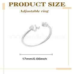 1pc lettre laiton strass ouvert manchette anneaux pour femmes&nbsp;AJEW-LP0004-47U-S