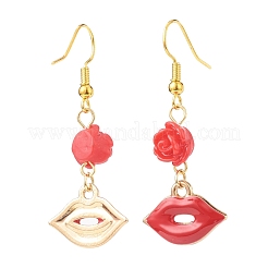 3 paio di 3 ciondoli smaltati in lega rossa stile e orecchini pendenti con perline rosa&nbsp;EJEW-JE05031-01