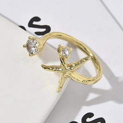 Manschettenringe aus Messing mit Mikropavé-Zirkonia für Damen&nbsp;RJEW-H256-08G