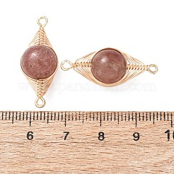 Breloques connecteurs ronds en quartz fraise naturel avec fil de cuivre à chevrons enroulé&nbsp;KK-Z152-05G-04A