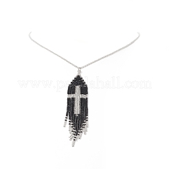 Colliers pendentifs en forme de croix en perles de verre&nbsp;NJEW-MZ00011-02