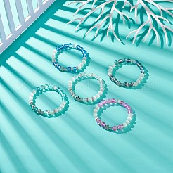 5 pièces 5 couleurs pierre de lune synthétique & oeil de chat & zircone cubique croix perlée bracelet extensible pour femme&nbsp;BJEW-JB08972