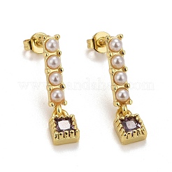 Boucles d'oreilles à clous en zircone cubique micro pavée de laiton placage en rack&nbsp;EJEW-F278-02-G