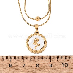 Doppellagige Halskette aus Edelstahl 304 mit quadratischem Anhänger aus naturweißer Muschel&nbsp;NJEW-K300-06B-G