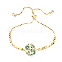 Verstellbare Messingarmbänder mit Mikropavé-Fassung aus Zirkonia in Dollarzeichenform für Damen&nbsp;KK-H279-14G-01