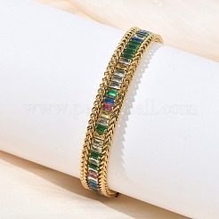 Braccialetti a doppio strato da donna in acciaio inossidabile 304 e catena a spiga di grano in vetro.&nbsp;BJEW-F540-08G-04