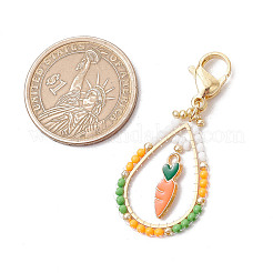 Adornos colgantes de zanahoria con forma de gota de té de Pascua hechos de vidrio con cuentas de semillas y esmalte de aleación&nbsp;HJEW-MZ00187-07