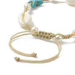 Armband aus synthetischen türkisfarbenen (gefärbten) Seesternen und natürlichen Muscheln sowie geflochtenen Glasperlen&nbsp;BJEW-TA00218