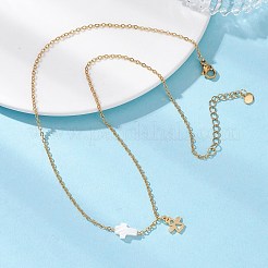 Collane con ciondolo a forma di croce con angelo in acciaio inossidabile 304 e conchiglia d'acqua dolce naturale&nbsp;NJEW-JN05720
