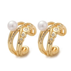 Pendientes tipo brazalete de latón con micropavé de circonitas cúbicas transparentes en forma de C&nbsp;EJEW-Z111-04G-02