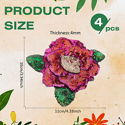 4 pz di applicazioni in tessuto di paillettes a forma di fiore da cucire&nbsp;PATC-MA0001-20B