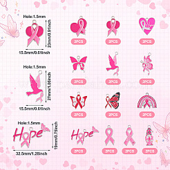 26 Stück 13 Stile Brustkrebs-Rosa-Bewusstseinsband-Thema-Legierungs-Emaille-Anhänger&nbsp;ENAM-TA0001-93
