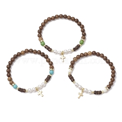 3 Stück 3 Farben 304 Edelstahl Kreuz Charm Armbänder&nbsp;BJEW-JB11561