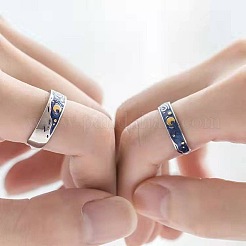 2 paire de bagues ouvertes en alliage émaillé pour couple&nbsp;WGE1F67-02