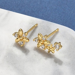 Blumen-Ohrstecker aus Messing mit Mikropflaster und klarem Zirkonia&nbsp;EJEW-D318-05G